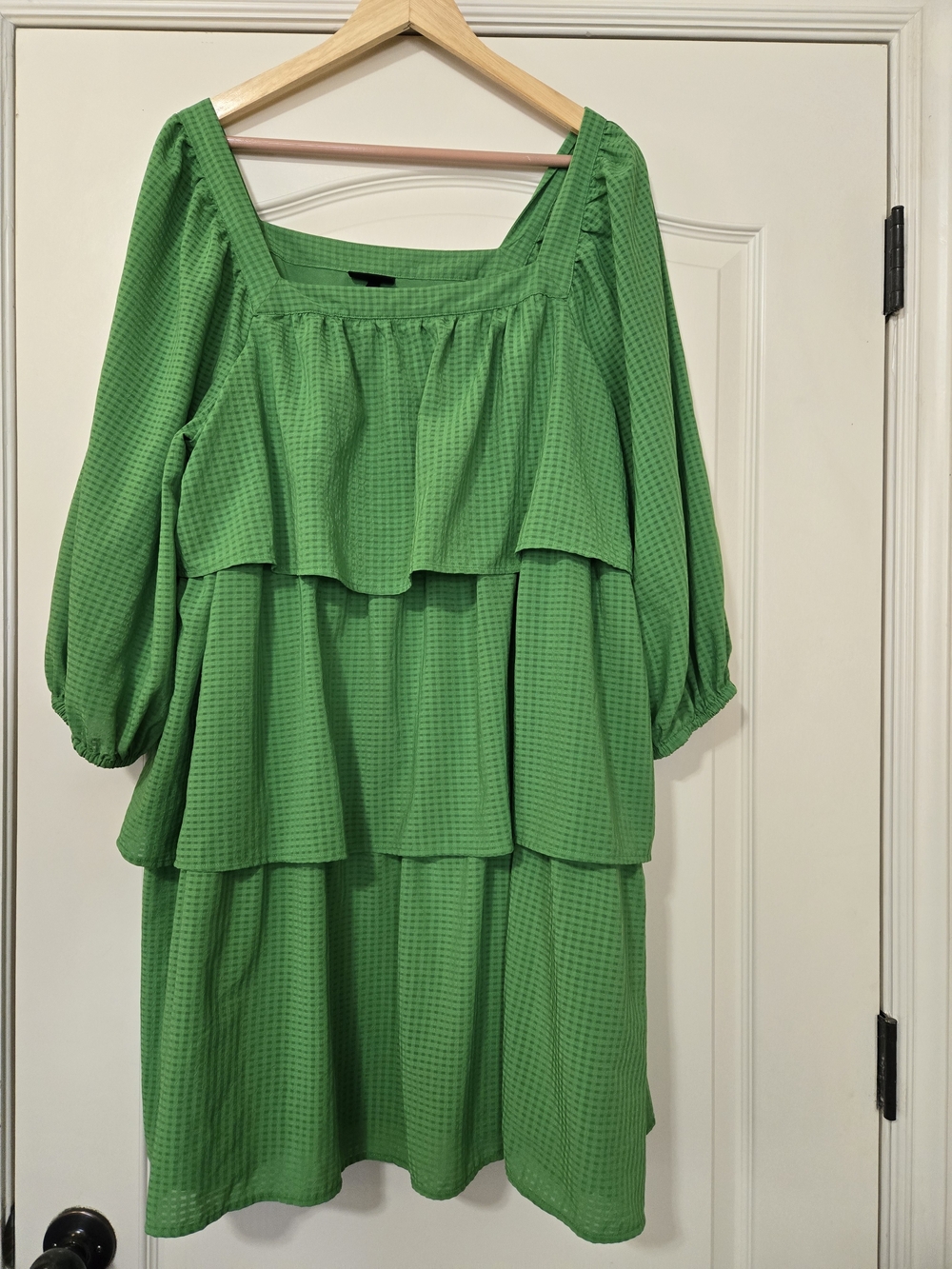 Who What Wear Vivid Green Layered Square-Neck Tunic Mini Dress Ruffle Tiers